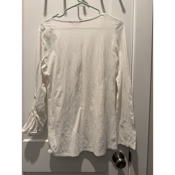 Women’s Lilly Pulitzer Tunic Top Basic Pleated V-Neck Long Sleeve White Small S - Picture 5 of 6